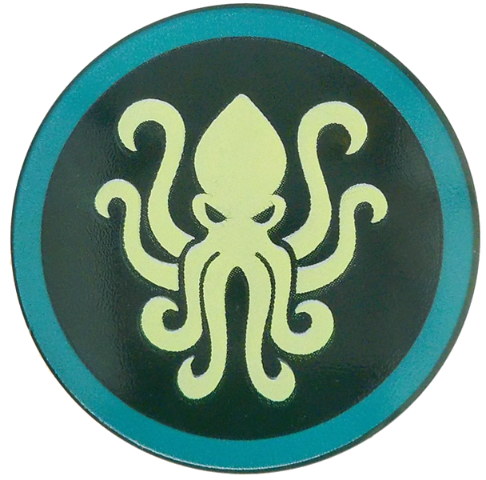Minifigure, Shield Circular / Round Convex Face with Yellowish Green Kraken in Dark Turquoise Circle Pattern