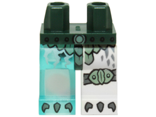 Hips and 1 White Left Leg, 1 Trans-Light Blue Right Leg with Sand Green Scaled Armor and Knee Pad and Dark Bluish Gray Talons Pattern