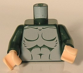 Torso Light Bluish Gray Bare Chest with Muscles Outline Pattern / Dark Green Arms / Light Nougat Hands