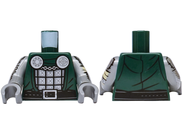 Dark green robe torso, silver armor and printed arms