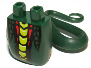 Lower Body, Serpent with Molded Flexible Rubber (Same Color) Tail and Printed Lime and Red Scales Pattern