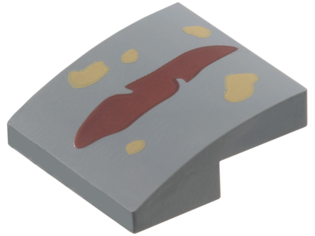 Slope, Curved 2 x 2 x 2/3 with Dark Red Stripe, Dark Tan Spots Pattern