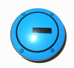 Plate, Round 2 x 2 with Rounded Bottom (Boat Stud) with Black Circle and Rectangle on Dark Azure Background Pattern