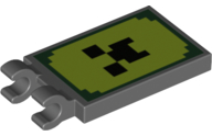 Tile, Modified 2 x 3 with 2 Clips with Black Pixelated Face on Lime and Green Background Pattern (Minecraft)