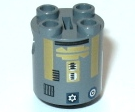 Brick, Round 2 x 2 x 2 Robot Body with Bottom Axle Holder (x Shape / + Orientation) with Gold Pattern (SW R8-B7)
