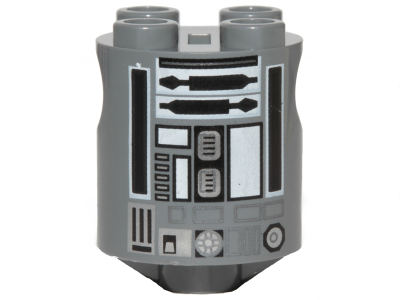 Brick, Round 2 x 2 x 2 Robot Body with White Lines and Black and Silver Pattern (R2-Q2)