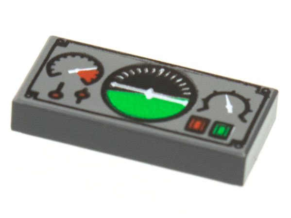 Tile 1 x 2 with Black and Green Artificial Horizon, Gauges, and Buttons Pattern
