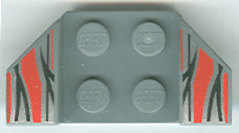 Vehicle, Mudguard 2 x 4 with Flared Wings with Silver Flame Tips and Red Stripes Pattern