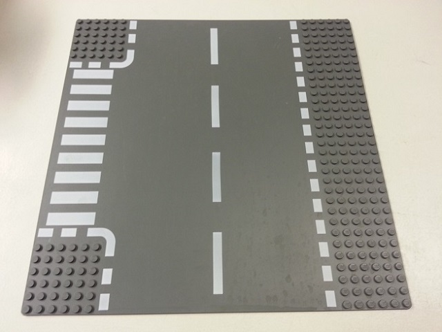 Baseplate, Road 32 x 32 6-Stud T Intersection with White Dashed Lines and Crosswalk Pattern