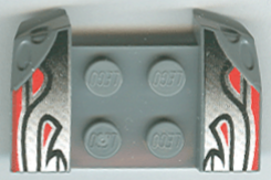 Vehicle, Mudguard 2 x 4 with Headlights Overhang with Silver Flames and Red Stripes Pattern