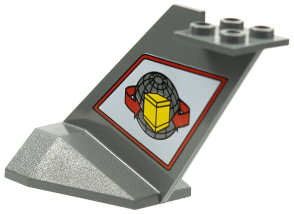 Tail Wedge with Yellow Box, Red Curved Arrows, and Wire Frame Globe on White Background Pattern on Both Sides