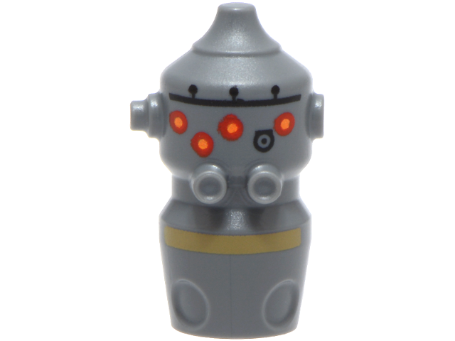 Minifigure, Head, Modified SW IG Series Droid with 4 Red and Orange Sensors, Dark Tan Stripe, Black Nut and Markings Pattern