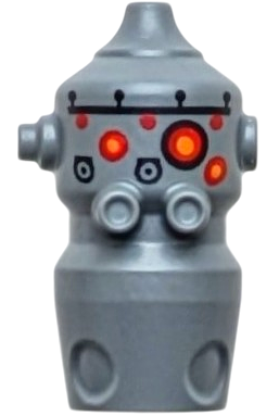 Minifigure, Head, Modified SW IG Series Droid with 3 Red and Orange Sensors, 3 Red Dots, 2 Black Nuts and Markings Pattern