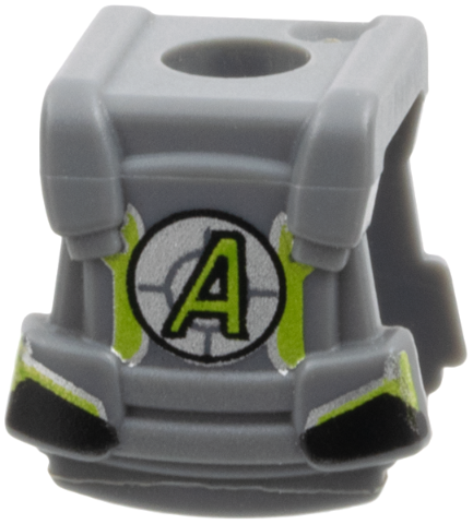 Minifigure Armor Breastplate with Back Stud with Agents Logo Lime Letter A and Dark Bluish Gray Crosshairs on Silver Circle Pattern