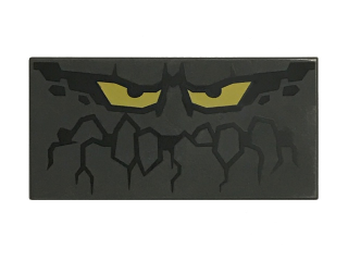 Tile 2 x 4 with Rock Creature Face with Jagged Mouth and Yellow Eyes Pattern