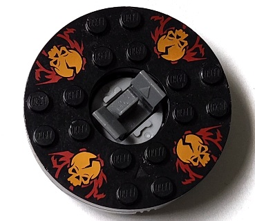 Turntable 6 x 6 x 1 1/3 Round Base with Black Top with Orange Skulls on Red Pattern (Ninjago Spinner)