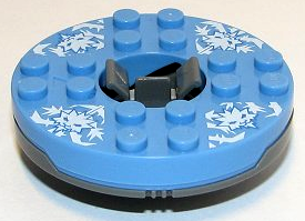 Turntable 6 x 6 x 1 1/3 Round Base with Medium Blue Top and White Faces on White Ice Shards Pattern (Ninjago Spinner)