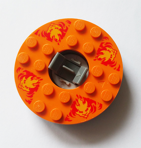 Turntable 6 x 6 x 1 1/3 Round Base with Orange Top and Bright Light Orange Faces on Red Flames Pattern (Ninjago Spinner)