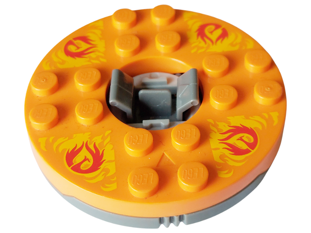 Turntable 6 x 6 x 1 1/3 Round Base with Orange Top and Red Phoenixes on Yellow Flames Pattern (Ninjago Spinner)
