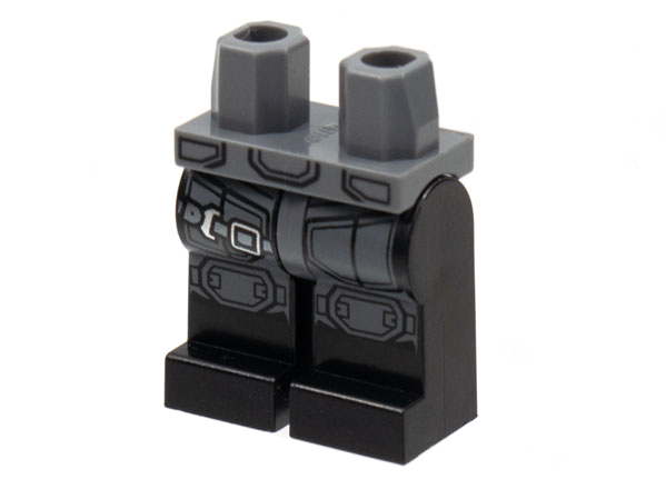 Hips and Black Legs with Dark Bluish Gray Armor, Silver Strap and Buckle Pattern