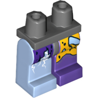 Hips and 1 Dark Purple Left Leg, 1 Bright Light Blue Right Leg with Tattered Orange and Purple Leggings and Boot Pattern