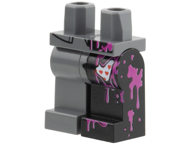 Hips and 1 Black Left Leg, 1 Dark Bluish Gray Right Leg with Magenta Splotches and White Boxers with Red Hearts Showing Through Tear Pattern