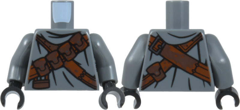 Torso SW Jawa with Dark Brown and Reddish Brown Pouches and Straps, Silver Buckle and Buttons, Black Folds Pattern / Dark Bluish Gray Arms / Black Hands