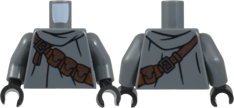 Torso SW Jawa with Dark Brown and Reddish Brown Pouches and Strap, Silver Buckles and Buttons, Black Folds Pattern / Dark Bluish Gray Arms / Black Hands