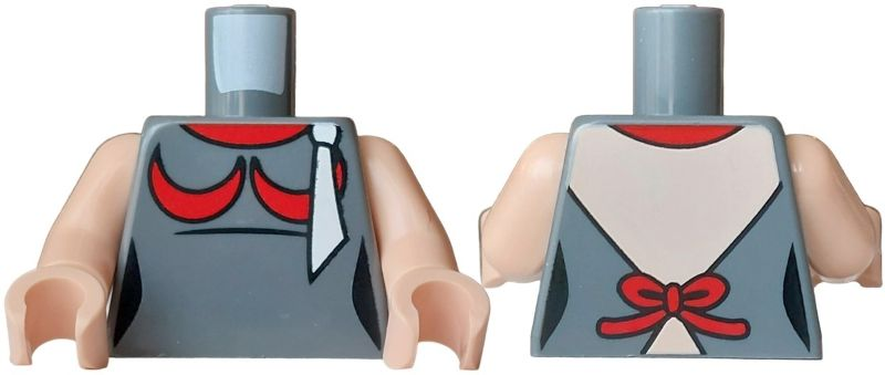 Torso Female Top with Light Nougat Open Back, White Cloak End with Knot, Red Collar, Crescent Moon Symbols and Bow Pattern / Light Nougat Arms / Light Nougat Hands in Dark Bluish Gray