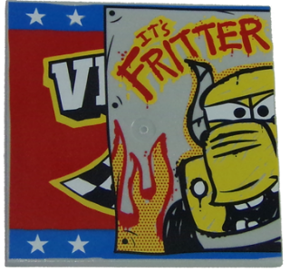 Tile 6 x 6 with Bottom Tubes with Bus Half and 'IT'S FRITTER' Pattern