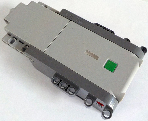 Electric Powered Up Bluetooth Hub with Dark Bluish Gray Bottom, 3 Motors, 6 LED Lights and USB-C Port - without Pin Holes to Secure Battery