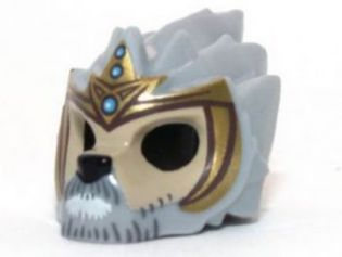 Minifigure, Headgear Mask Lion with Tan Face, Gray and White Beard and Gold Crown Pattern