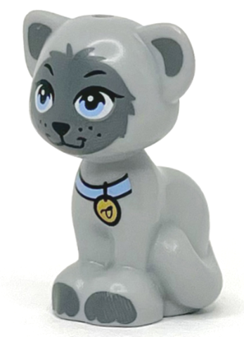 Cat, Friends Style, Sitting with Bright Light Blue Eyes and Collar with Gold Tag, Black Nose, Dark Bluish Gray Inner Ears, Patch and Paws Pattern (Gertrude)