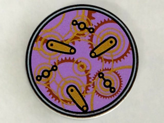 Tile, Round 2 x 2 with Bottom Stud Holder with Time Gears Pattern