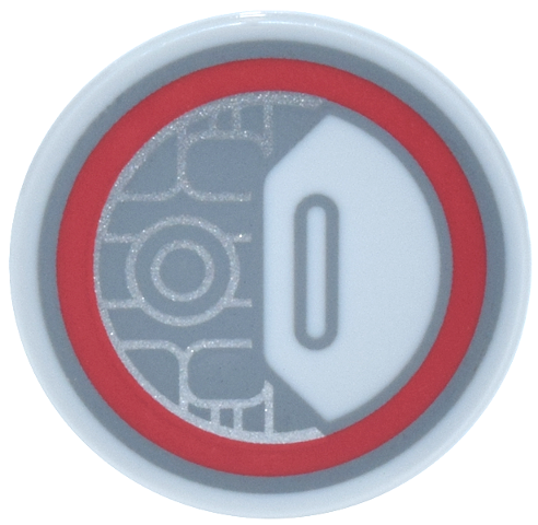 Tile, Round 2 x 2 with Bottom Stud Holder with Dark Bluish Gray and Silver Circuit Board and Slot, Red Circle Pattern