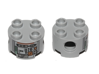 Brick, Round 2 x 2 with Pin Holes with Silver and Dark Orange Robot Pattern (C1-10P)