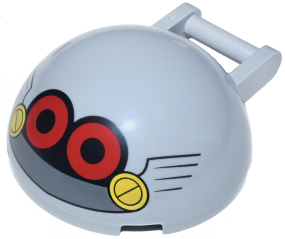 Windscreen 4 x 4 x 1 2/3 Canopy Half Sphere with Bar Handle with Red and Black Round Eyes, Yellow Screws, and Dark Bluish Gray Mouth Pattern (Sonic the Hedgehog Eggrobo Face)