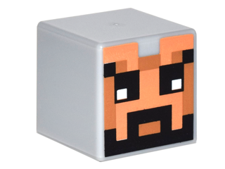 Minifigure, Head, Modified Cube with Pixelated Nougat Face, Medium Nougat Mouth, and Black Eyes, Eyebrows, and Beard Pattern (Minecraft Skin)
