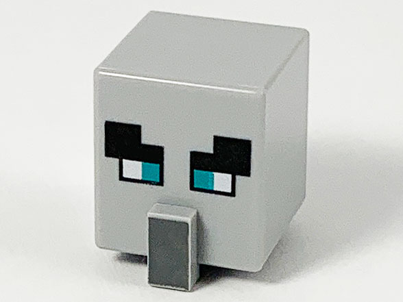 Minifigure, Head, Modified Cube Tall with Raised Rectangle with Pixelated Black Eyebrows, Dark Turquoise Wide Eyes, and Dark Bluish Gray Nose Pattern (Minecraft Illager / Pillager)