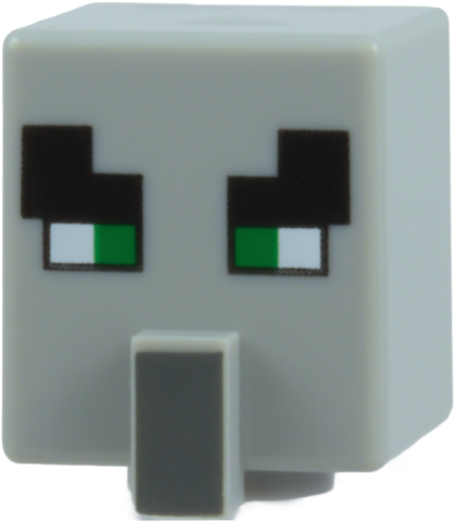 Minifigure, Head, Modified Cube Tall with Raised Rectangle with Pixelated Black Eyebrows, Green Wide Eyes, and Dark Bluish Gray Nose Pattern (Minecraft Evoker)