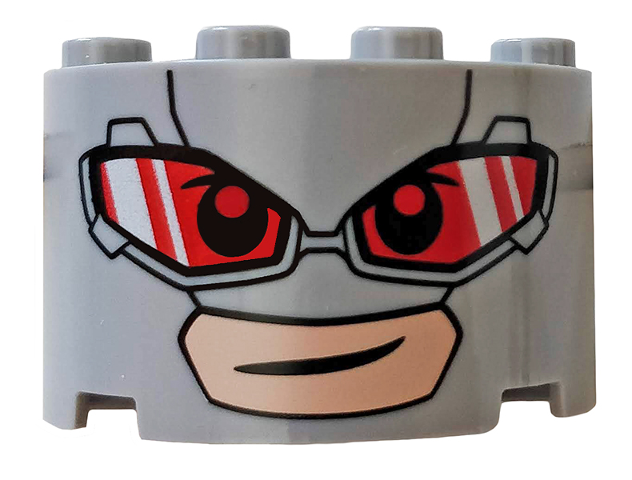 Cylinder Half 2 x 4 x 2 with 1 x 2 Cutout with Red Glasses Pattern (Giant-Man Face)