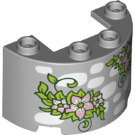 Cylinder Half 2 x 4 x 2 with 1 x 2 Cutout with White Stones and Lime Leaves with Bright Pink Flowers Pattern