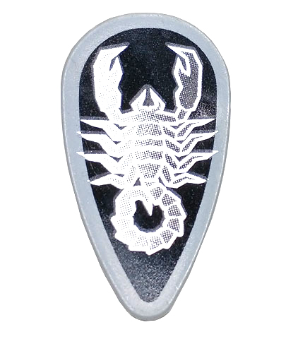 Minifigure, Shield Oval with Black and Silver Vladek Scorpion with Silver Border Pattern