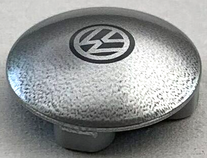 Plate, Round 2 x 2 with Rounded Bottom (Boat Stud) with Black VW Logo on Silver Background Pattern