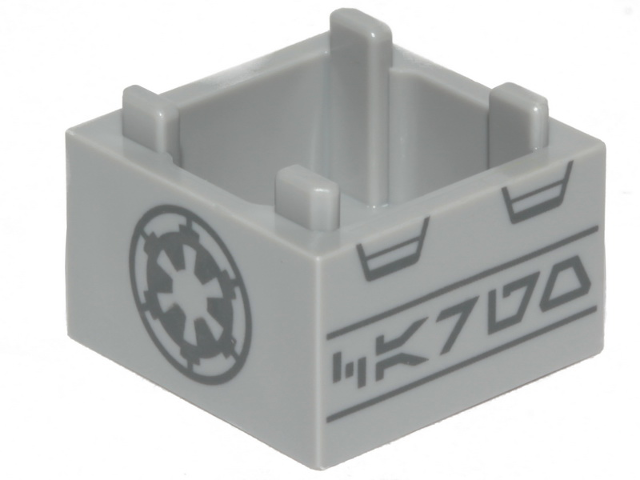 Container, Box 2 x 2 x 1 - Top Opening with Raised Inner Bottom with Dark Bluish Gray SW Imperial Logo and Aurebesh Characters 'CARGO' Pattern