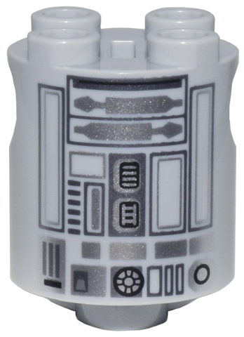 Brick, Round 2 x 2 x 2 Robot Body with Dark Bluish Gray and Silver Lines with Black Detailed Center Panel and Large Circle in Hexagon Pattern (R2-BHD)
