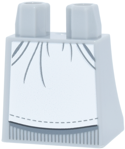 Light bluish gray skirt piece featuring a printed white apron with gray fold lines and a stitched hem.