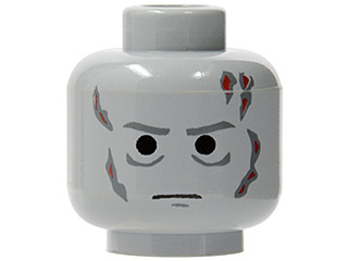 Minifigure, Head Dark Bluish Gray Eyebrows, Creases Under Eyes, Chin Dimple and Scars, Red Burns, Stern Pattern