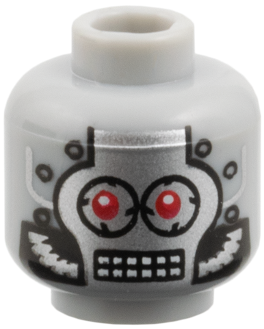 Minifigure, Head Silver Faceplate, Red Eyes and Rectangular Grid Mouth Pattern