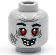 Light bluish gray female zombie head with open mouth smile